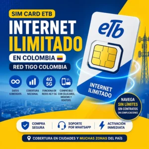 SIM Card con Internet Ilimitado ETB y red Tigo en Colombia para navegación sin restricciones